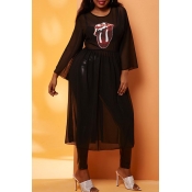 Lovely Casual Lip Print Black Plus Size Blouse