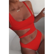 Lovely Hollow-out Red One-piece Swimsuit