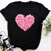 Lovely Casual O Neck Print Black Plus Size T-shirt
