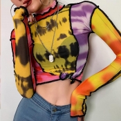 Lovely Casual Turtleneck Patchwork Multicolor Blou