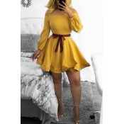 Lovely Casual Patchwork Yellow Mini Dress