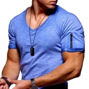 Lovely Trendy Zipper Design Blue T-shirt
