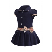 Lovely Sweet Patchwork Dark Blue Girl Mini Dress