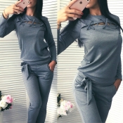 Lovely Casual Hollow-out Grey Two-piece Pants Set