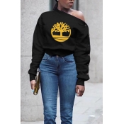 Lovely Casual Print Black Sweatshirt Hoodie