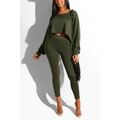 Lovely Casual Asymmetrical Army Green Two-piece Pa