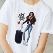Lovely Casual Print White Plus Size T-shirt