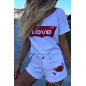 Lovely Casual Print White Plus Size T-shirt