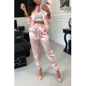 Lovely Casual Patchwork Pink Two-piece Pants Set