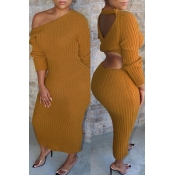 Lovely Casual O Neck Hollow-out Yellow Ankle Lengt
