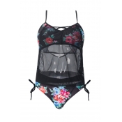 Lovely Patchwork Black Bathing Suit One-piece Swim