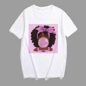 Lovely Plus Size Leisure Print Multicolor T-shirt