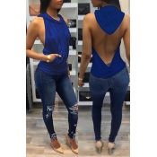 Lovely Casual Backless Royal Blue Camisole