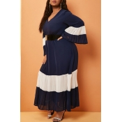 Lovely Casual Patchwork Navy Blue Ankle Length Plu