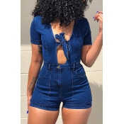 LW Trendy Lace-up Blue One-piece Romper