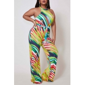 Lovely Casual Print Green Plus Size One-piece Jump