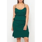 Lovely Trendy Flounce Green Mini Dress