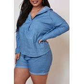 Lovely Leisure Knot Design Blue Plus Size Two-piec