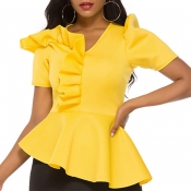 Lovely Trendy Flounce Design Yellow Blouse