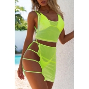 Lovely Hollow-out Green Two-piece Swimsuit