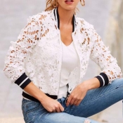 Lovely Trendy Lace Hollow-out White Jacket