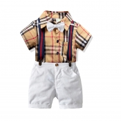Lovely Casual Grid Print Apricot Boy Two-piece Sho