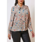 Lovely Casual Dot Print Khaki Shirt