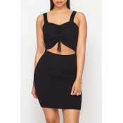 Lovely Casual Hollow-out Black Knee Length Dress