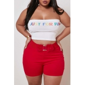 Lovely Casual Letter Print Red Plus Size Two-piece