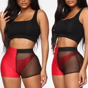 Lovely Sportswear Patchwork Red Two-piece Shorts S