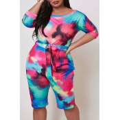 Lovely Leisure Tie-dye Multicolor Plus Size One-pi