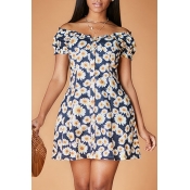Lovely Chic Floral Print Black Knee Length Dress