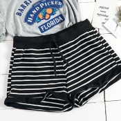 Lovely Casual Striped Black Shorts