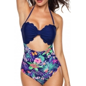 Lovely Cut-Out Blue One-piece Swimsuit