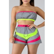 Lovely Leisure Patchwork Green Two-piece Shorts Se