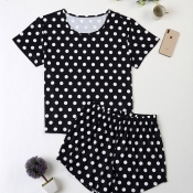 Lovely Casual Dot Print Black Plus Size Two-piece 