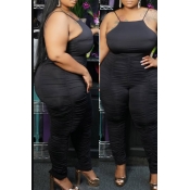 Lovely Sexy Fold Design Black Plus Size Two-piece 