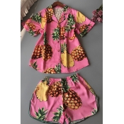 Lovely Casual Pineapple Print Pink Sleepwear