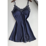 Lovely Sexy Lace Patchwork Deep Blue Babydolls