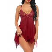 Lovely Sexy See-through Wine Red Babydolls