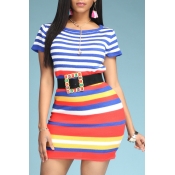 Lovely Trendy Rainbow Striped Mini Dress