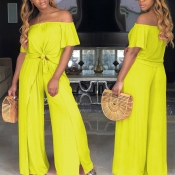 Lovely Casual Side High Slit Yellow Two-piece Pant