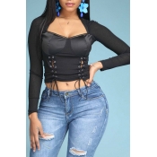 Lovely Sexy Bandage Design Black Blouse