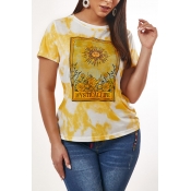 Lovely Casual Tie-dye Yellow T-shirt