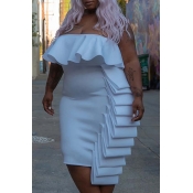 Lovely Trendy Flounce Design White Knee Length Plu