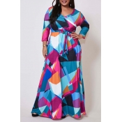 Lovely Trendy Print Multicolor Maxi Plus Size Dres