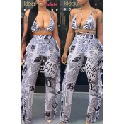 Lovely Sexy Print White Two-piece Pants Set