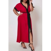 Lovely Casual Patchwork Red Ankle Length Plus Size
