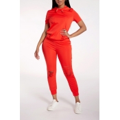 Lovely Casual Broken Holes Red Two-piece Pants Set