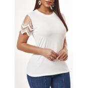 Lovely Casual O Neck Patchwork White T-shirt
